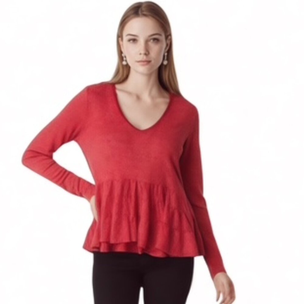 Anthropologie Deletta Medium Long Sleeve V Neck Ruffled Tiered Top